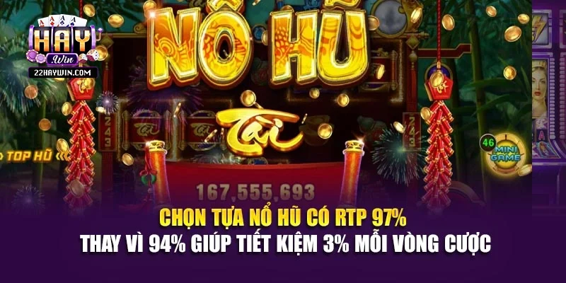 Chọn tựa nổ hũ có RTP 97% thay vì 94% giúp tiết kiệm 3% mỗi vòng cược